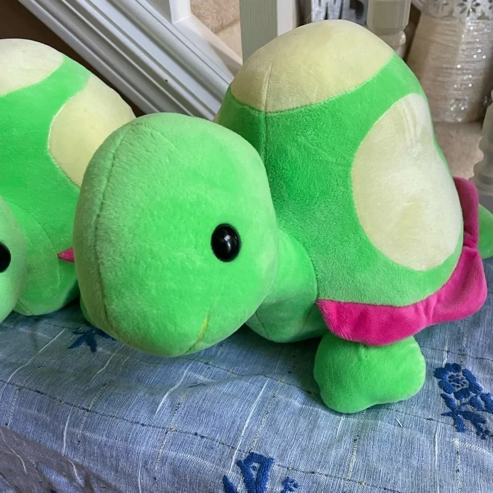 2 Adorable Plush Turtles Pink and Green
